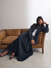 Black Metallic Satin Pleated Maxi Skirt - Image 2 of 7