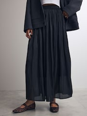Black Metallic Satin Pleated Maxi Skirt - Image 3 of 7