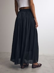 Black Metallic Satin Pleated Maxi Skirt - Image 4 of 7