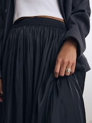 Black Metallic Satin Pleated Maxi Skirt - Image 5 of 7