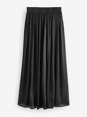 Black Metallic Satin Pleated Maxi Skirt - Image 6 of 7