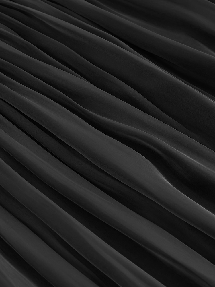 Black Metallic Satin Pleated Maxi Skirt - Image 7 of 7