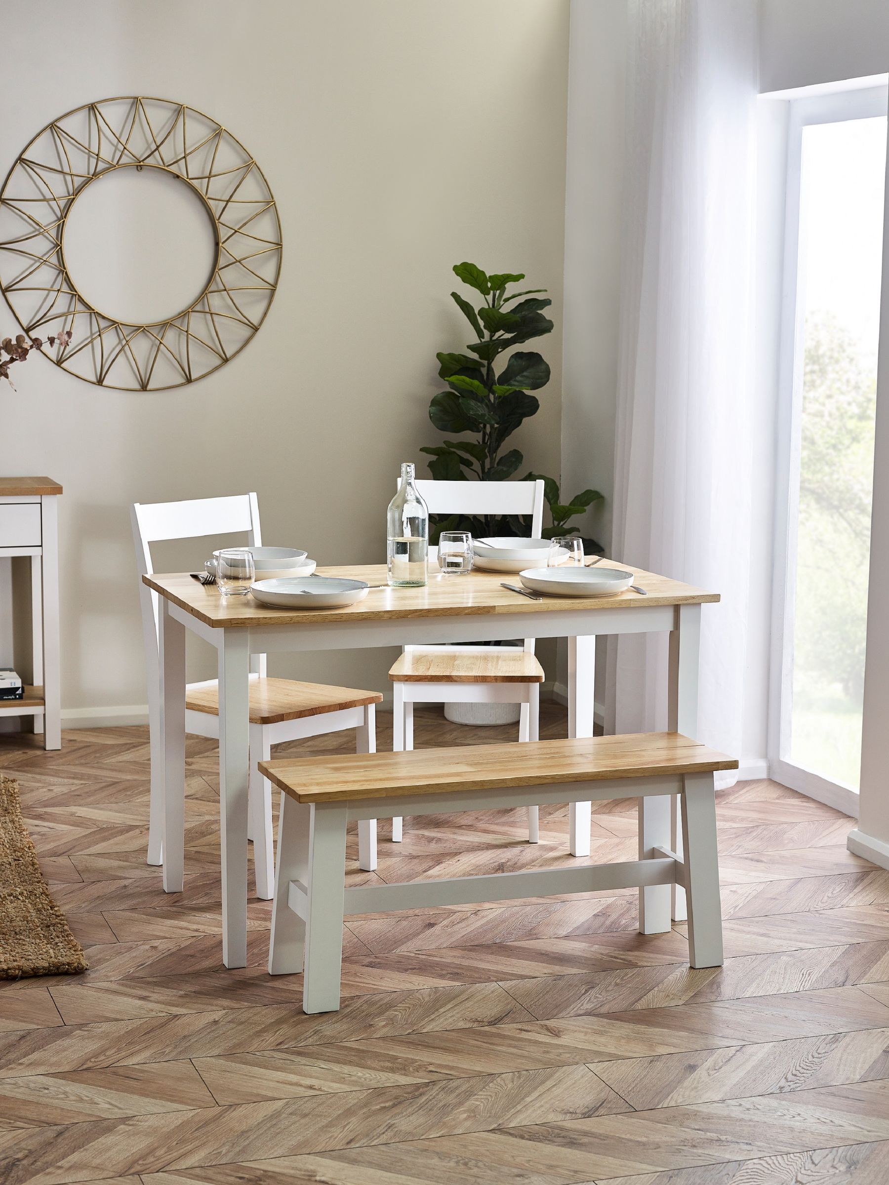 Julian Bowen Linwood 2 Seater Dining Bench - Light Oak Effect & White Legs - Image 5