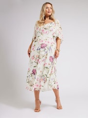 Yours Curve Ivory White LONDON Curve Floral Print Maxi Dress - Image 1 of 5