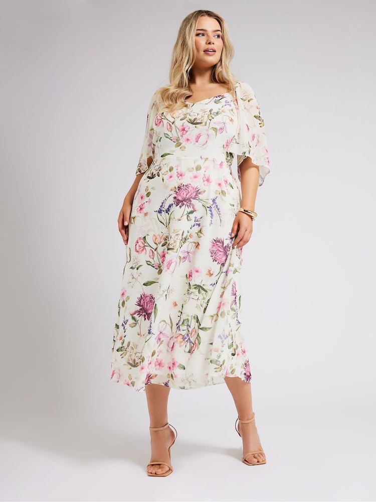 Yours Curve Ivory White LONDON Curve Floral Print Maxi Dress - Image 1 of 5