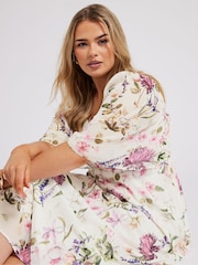 Yours Curve Ivory White LONDON Curve Floral Print Maxi Dress - Image 2 of 5