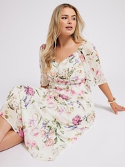 Yours Curve Ivory White LONDON Curve Floral Print Maxi Dress - Image 4 of 5