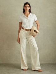 Reiss Ivory Polly Cotton Blend Polo Shirt - Image 1 of 5