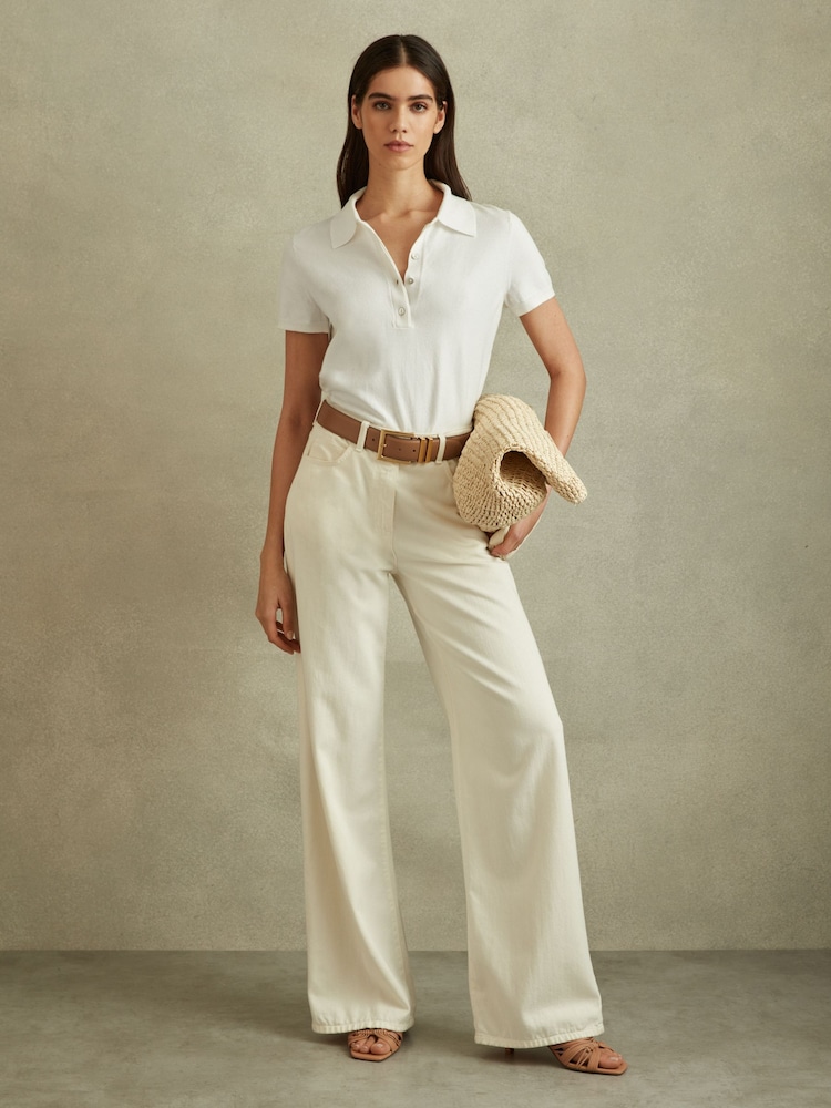 Reiss Ivory Polly Cotton Blend Polo Shirt - Image 1 of 5 Reiss Ivory Polly Cotton Blend Polo Shirt - Image 1 of 5