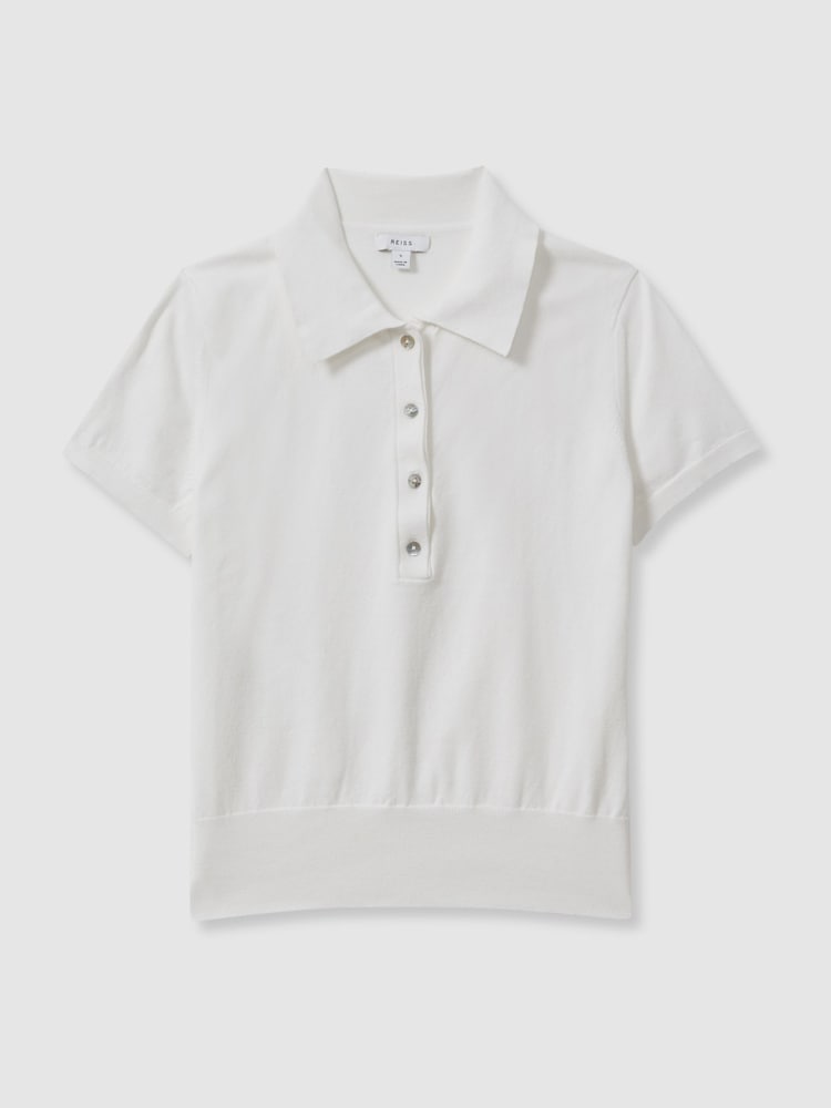 Reiss Ivory Polly Cotton Blend Polo Shirt - Image 2 of 5