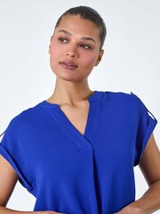 Roman Blue Plain Notch Neck Pleat Front Top - Image 2 of 5