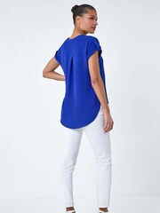 Roman Blue Plain Notch Neck Pleat Front Top - Image 3 of 5