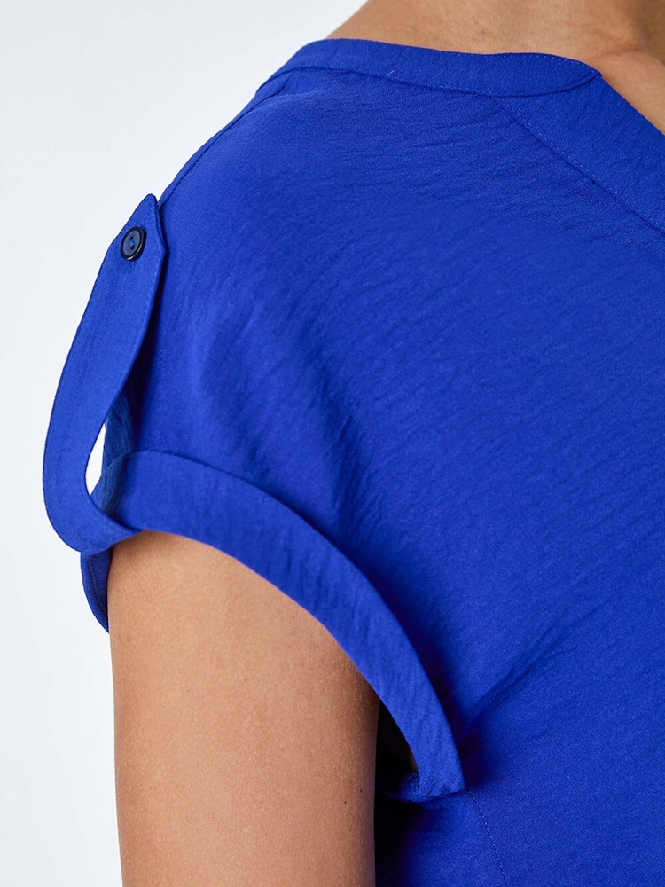 Roman Blue Plain Notch Neck Pleat Front Top - Image 5 of 5