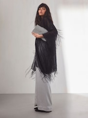 Black Fringe Longline Kimono - Image 2 of 6