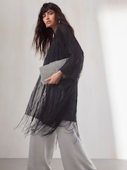 Black Fringe Longline Kimono - Image 3 of 6
