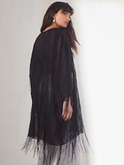 Black Fringe Longline Kimono - Image 4 of 6