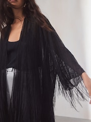 Black Fringe Longline Kimono - Image 5 of 6