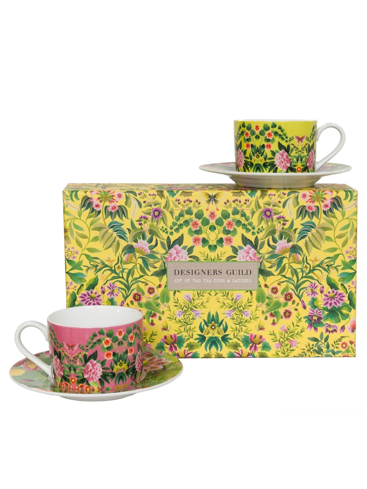 Designers Guild Ikebana Damask Tea Cups and Saucers Set Of 4 - Image 2 of 5