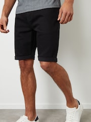 Threadbare Black Turn Up Denim Shorts - Image 1 of 5