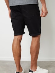Threadbare Black Turn Up Denim Shorts - Image 2 of 5