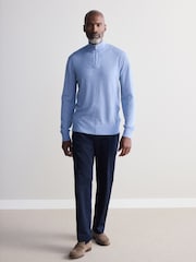Light Blue Regular Fit Signature 100% Merino Wool Quarter Zip Jumper - Image 2 of 5