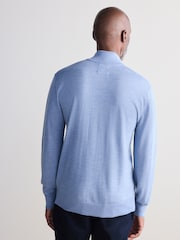 Light Blue Regular Fit Signature 100% Merino Wool Quarter Zip Jumper - Image 3 of 5