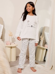 Lipsy Grey 3D Cat Soft Touch Fleece Pyjamas (2-16yrs) - Image 1 of 4
