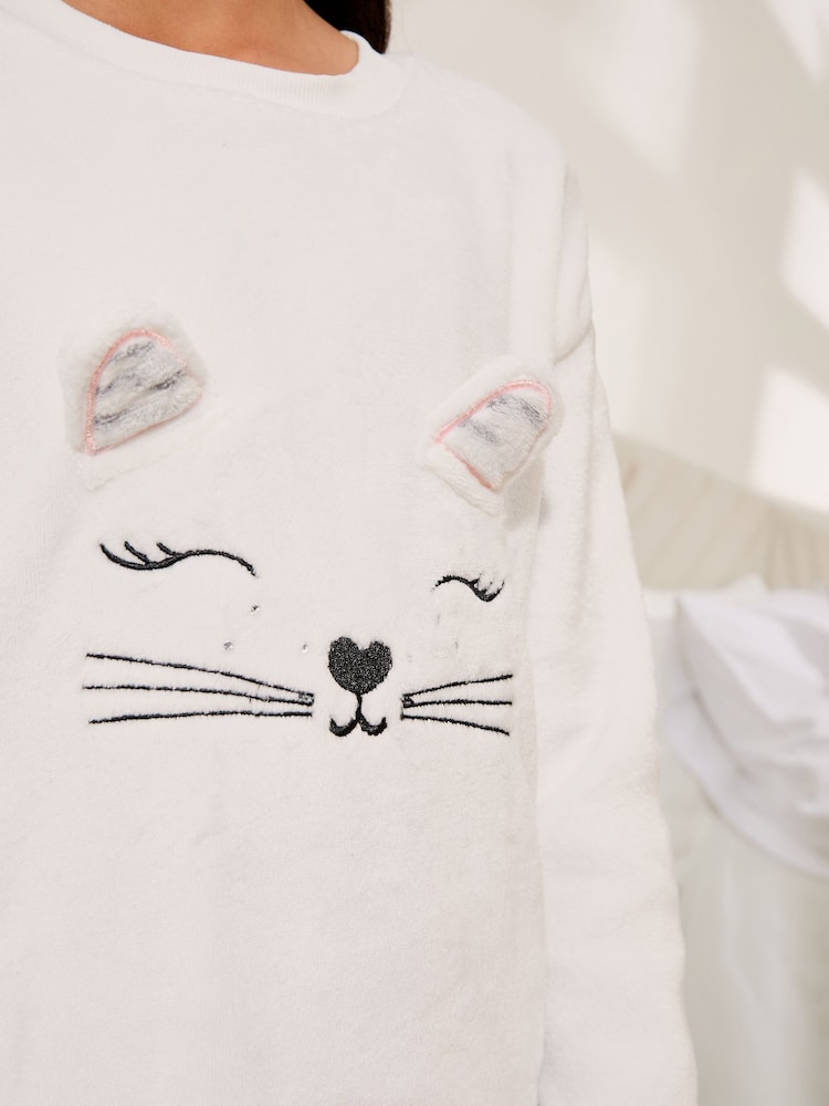 Lipsy Grey 3D Cat Soft Touch Fleece Pyjamas (2-16yrs) - Image 3 of 4