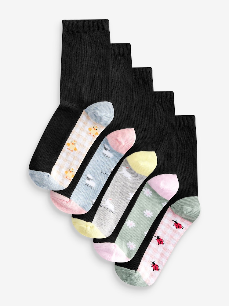 Animale de primăvară pastel - Set de 5 perechi de șosete până la gleznă cu model pe talpă - Imaginea 1 din 6 Animale de primăvară pastel - Set de 5 perechi de șosete până la gleznă cu model pe talpă - Imaginea 1 din 6