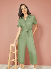 Yumi Green Twill Viscose Utility Jumpsuit - Image 1 of 4