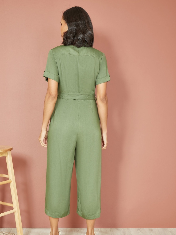 Yumi Green Twill Viscose Utility Jumpsuit - Image 2 of 4