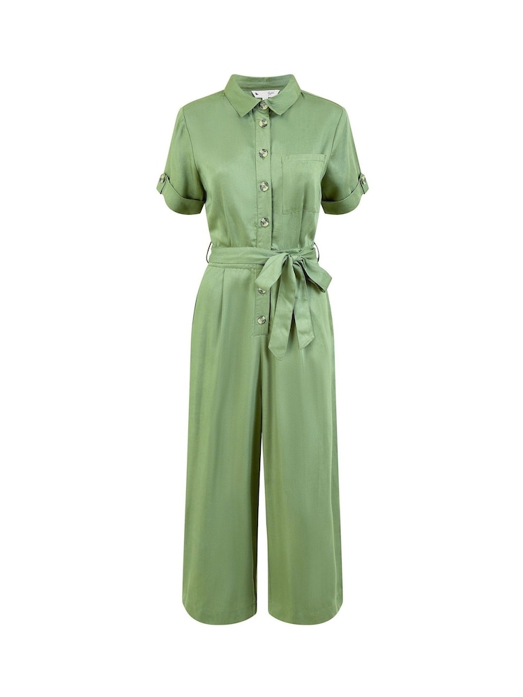 Yumi Green Twill Viscose Utility Jumpsuit - Image 4 of 4
