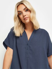 Yours Curve Blue Short Sleeve Half Placket Blouse - Image 4 of 6