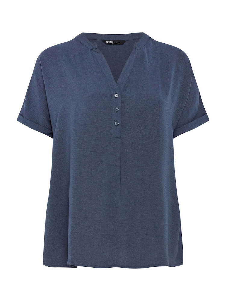 Yours Curve Blue Short Sleeve Half Placket Blouse - Image 6 of 6