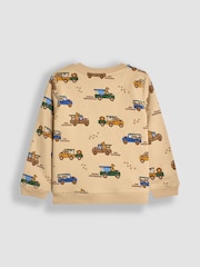 JoJo Maman Bébé Brown Safari Jeep Construction Vehicle Print Sweatshirt - Image 2 of 3