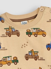 JoJo Maman Bébé Brown Safari Jeep Construction Vehicle Print Sweatshirt - Image 3 of 3