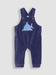 JoJo Maman Bébé Blue Shark 2-Piece Velour Appliqué Dungarees & Top Set - Image 2 of 6