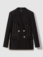 Reiss Black Honor Double Breasted Corset Stitch Blazer - Image 2 of 5