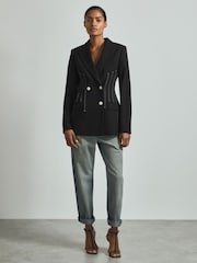 Reiss Black Honor Double Breasted Corset Stitch Blazer - Image 3 of 5