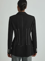 Reiss Black Honor Double Breasted Corset Stitch Blazer - Image 4 of 5