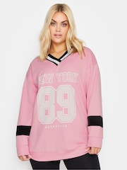 Yours Curve Pink New York Slogan Print Sweatshirt - Image 1 of 4