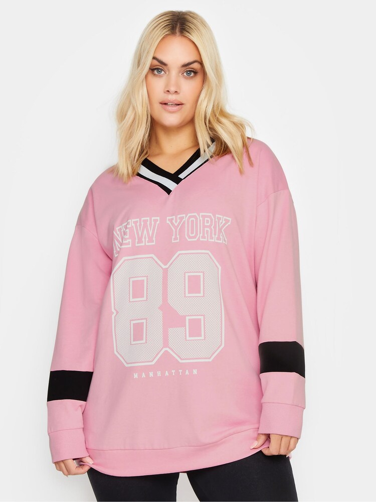 Yours Curve Pink New York Slogan Print Sweatshirt - Image 1 of 4