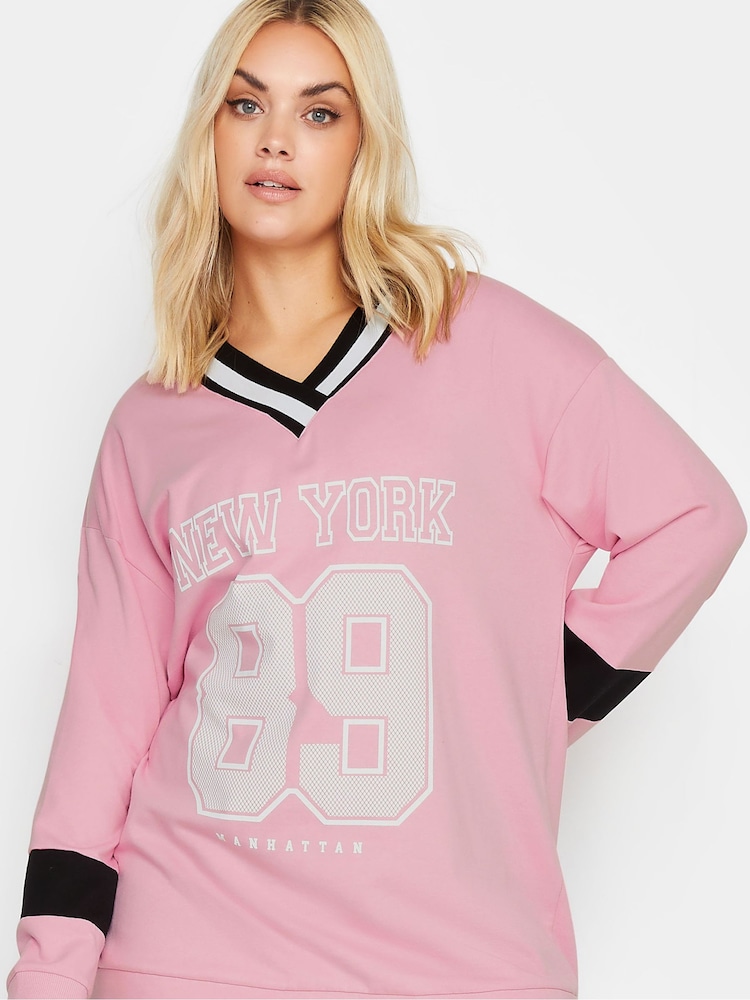 Yours Curve Pink New York Slogan Print Sweatshirt - Image 4 of 4