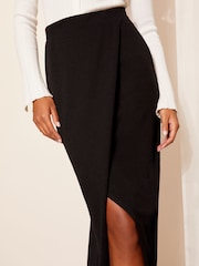 Friends Like These Black Scuba Crepe Textured Wrap Midi Skirt - Image 3 of 4