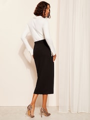 Friends Like These Black Scuba Crepe Textured Wrap Midi Skirt - Image 4 of 4