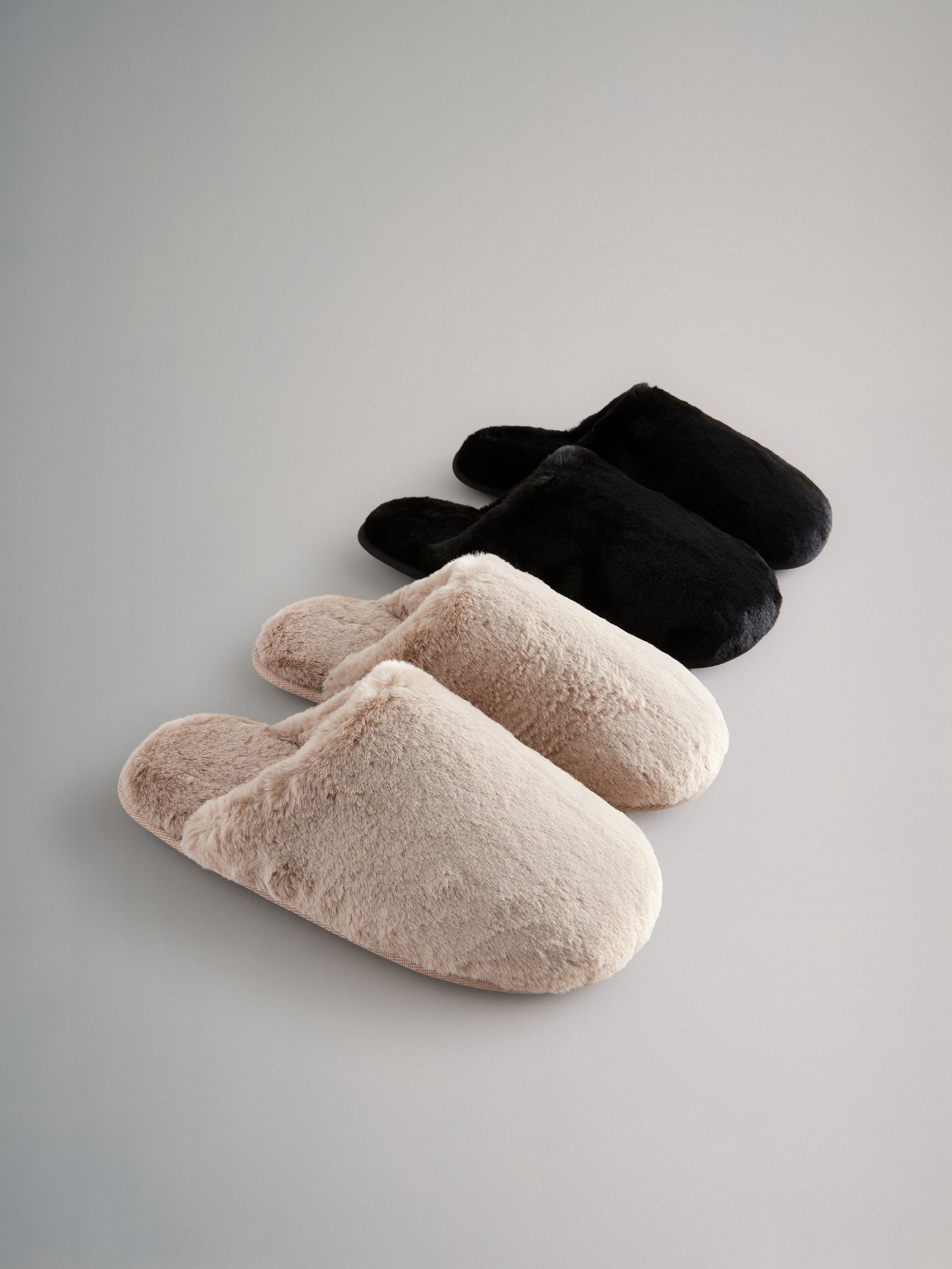The Set Black Mink 2 Pack Faux Fur Mule Slippers