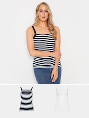 Long Tall Sally White 2 PACK Striped Cami Tops - Image 1 of 6