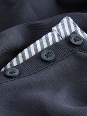 Navy Stripe Long Sleeve Double Collar Henley Top - Image 6 of 6