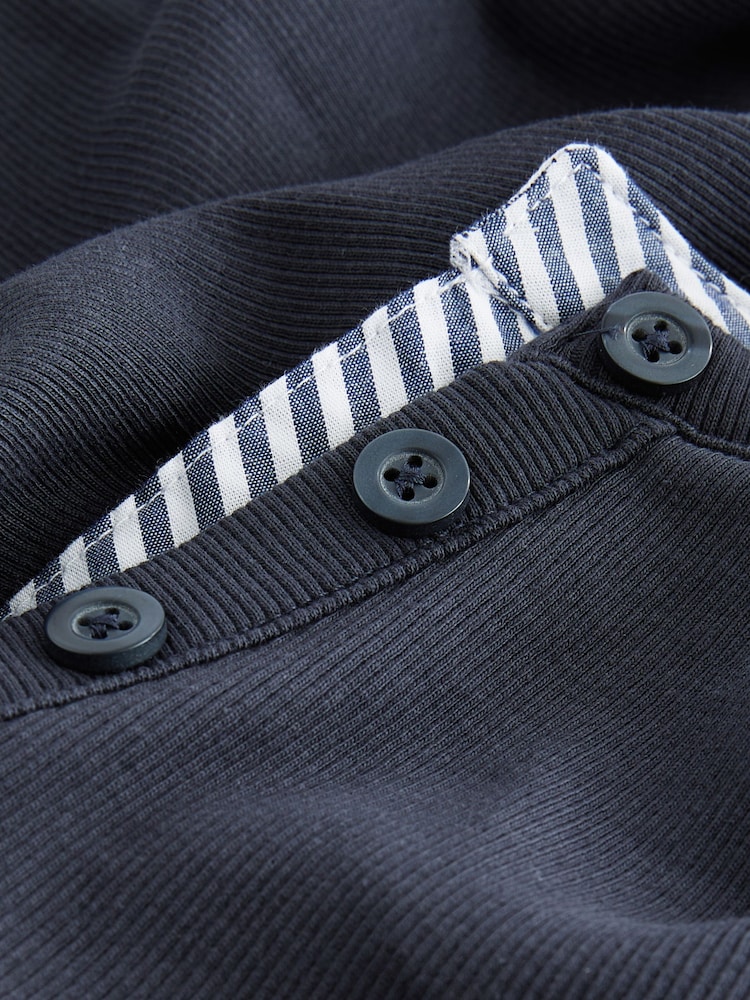 Navy Stripe Long Sleeve Double Collar Henley Top - Image 6 of 6