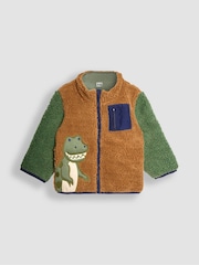 JoJo Maman Bébé Mustard TRex Appliqué Teddy Fleece - Image 1 of 3